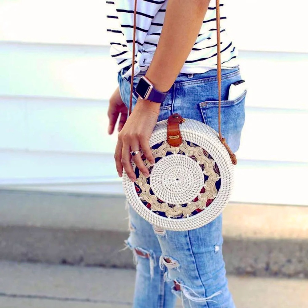 NWT White Rattan Circle Bag